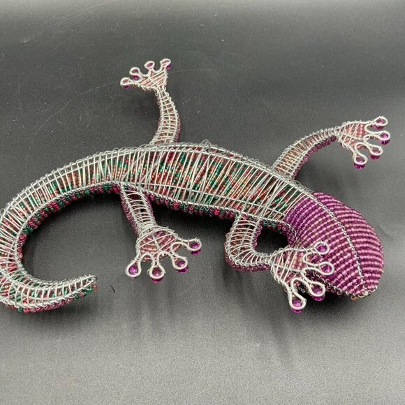 Beaded Green Purple Reptile Sculpture - Picture 6 of 6